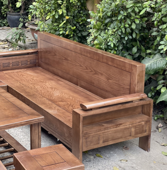 Bộ Ghế Sofa Gỗ Sồi Nga Góc L 2mx1m8 - Màu Óc Chó Tựa Liền 