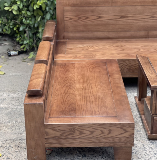 Bộ Ghế Sofa Gỗ Sồi Nga Góc L 2mx1m8 - Màu Óc Chó Tựa Liền 