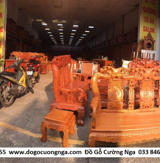 Bộ bàn ghế salon gỗ gõ đỏ 12 trạm nghê phượng cao cấp 