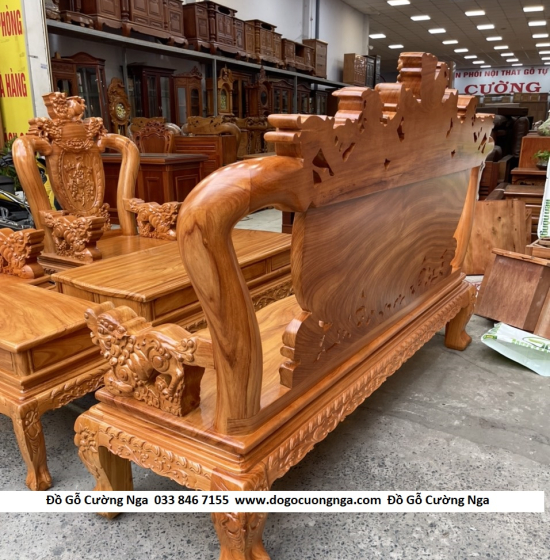 Bộ bàn ghế salon gỗ gõ đỏ 12 trạm nghê phượng cao cấp 