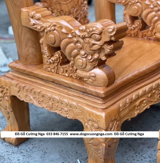 Bộ bàn ghế salon gỗ gõ đỏ 12 trạm nghê phượng cao cấp 