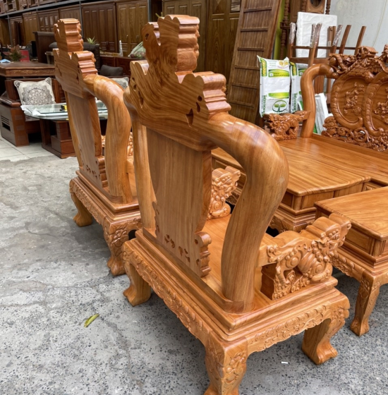 Bộ bàn ghế salon gỗ gõ đỏ 12 trạm nghê phượng cao cấp 