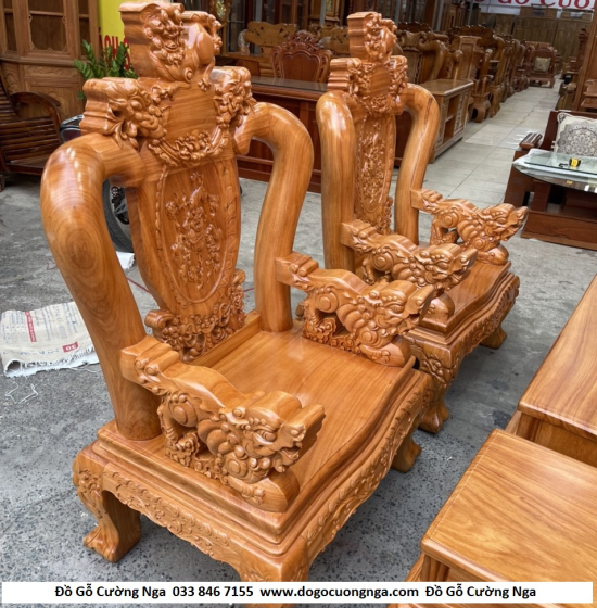 Bộ bàn ghế salon gỗ gõ đỏ 12 trạm nghê phượng cao cấp 