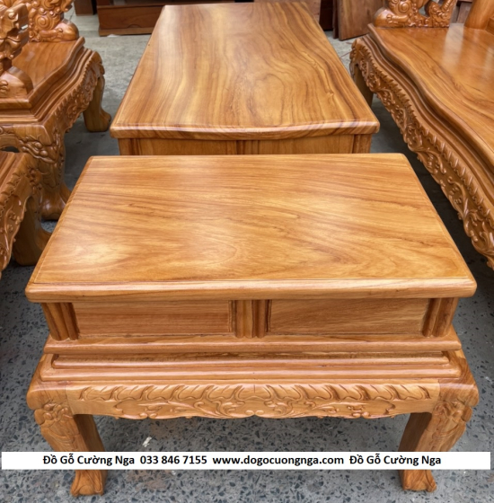 Bộ bàn ghế salon gỗ gõ đỏ 12 trạm nghê phượng cao cấp 