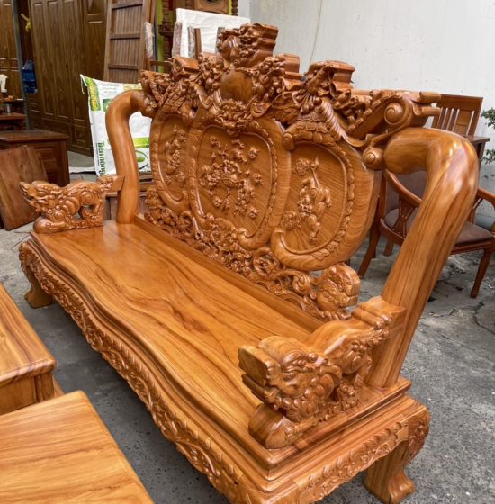 Bộ bàn ghế salon gỗ gõ đỏ 12 trạm nghê phượng cao cấp 
