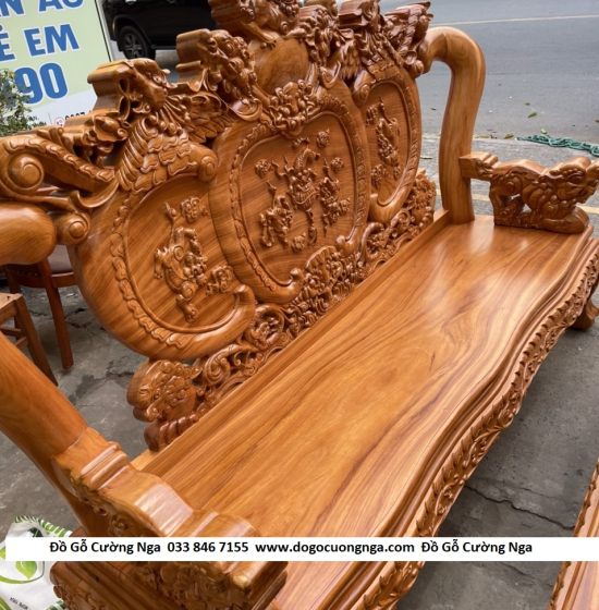 Bộ bàn ghế salon gỗ gõ đỏ 12 trạm nghê phượng cao cấp 
