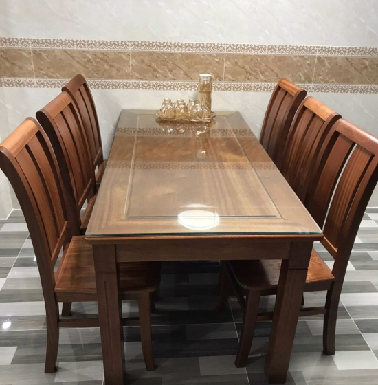 Bàn ăn gỗ Xoan Đào mặt liền 1m6 - 6 ghế BG 051