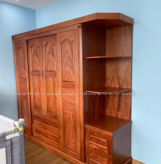 Tủ quần áo gỗ hương đá 4 cánh kèm kệ - vế phải 