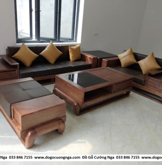 Bộ Bàn Ghế Sofa 2 Văng Gỗ Sồi Nga Kèm Nệm - Mẫu Đùi Gà 