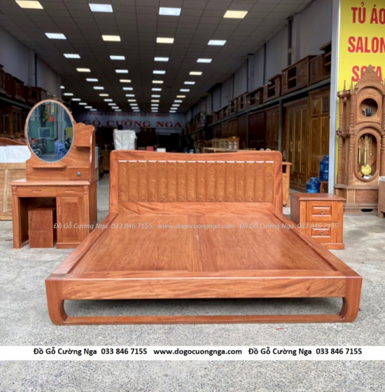 Giường nhật gỗ hương đá vạt phản liền hiện đại 