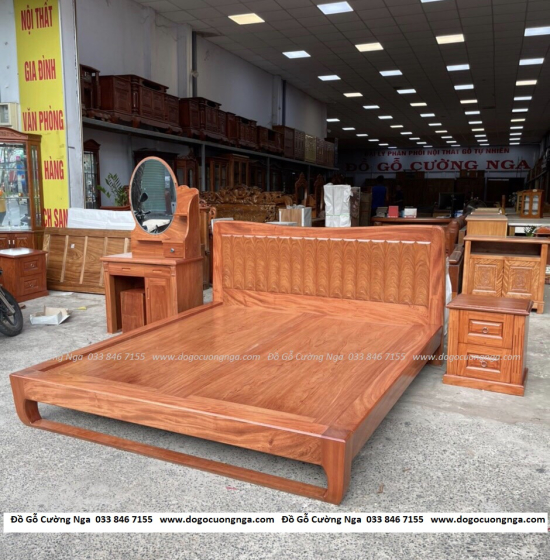 Giường nhật gỗ hương đá vạt phản liền hiện đại 
