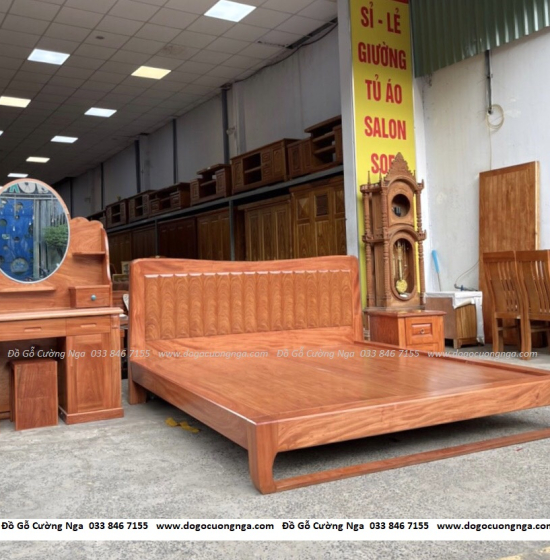 Giường nhật gỗ hương đá vạt phản liền hiện đại 