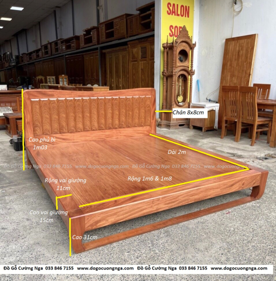 Giường nhật gỗ hương đá vạt phản liền hiện đại 