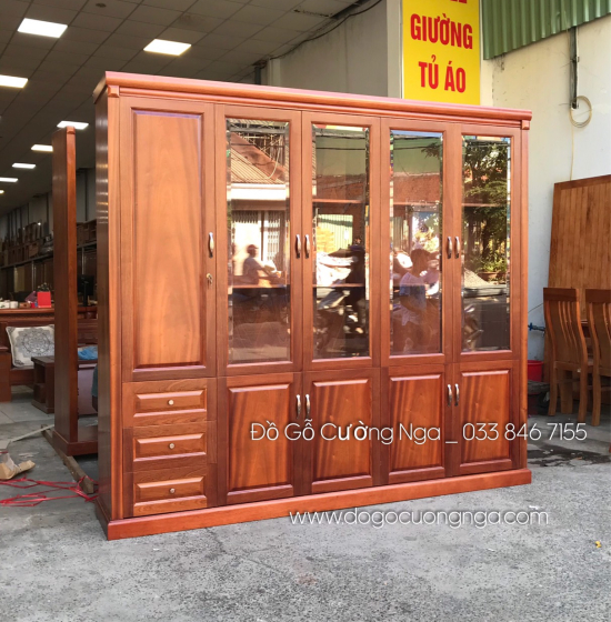 Tủ Sách - Tủ Hồ Sơ Gỗ Xoan Đào 5 Cánh Cao Cấp 