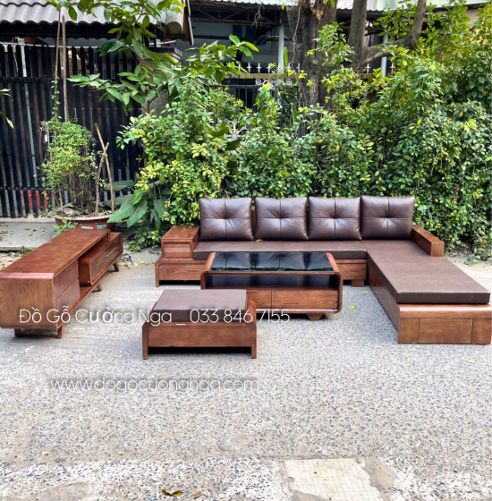 Bộ Combo Phòng Khách Gỗ Sồi Nga Lau Màu Óc Chó Hiện Đại