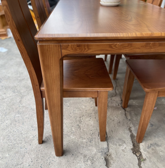 Bàn ăn gỗ sồi nga 6 ghế mặt liền - màu óc chó hiện đại BG 061