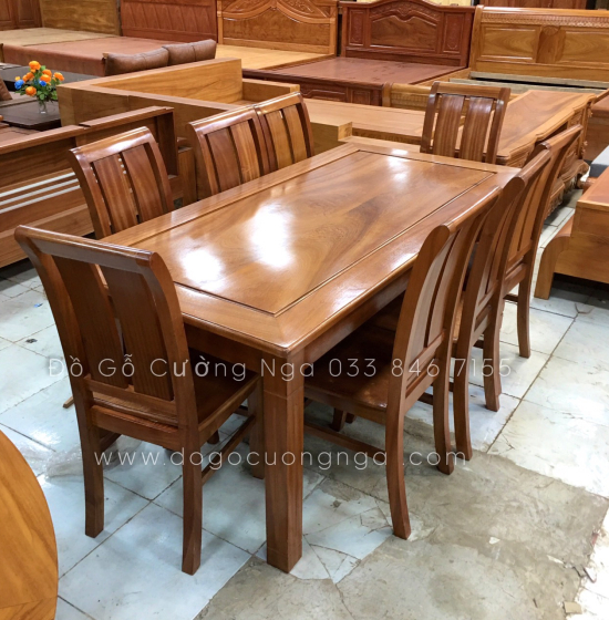 Bộ Bàn Ăn Gỗ Xoan Đào 8 Ghế Giá Rẻ Hiện Đại 