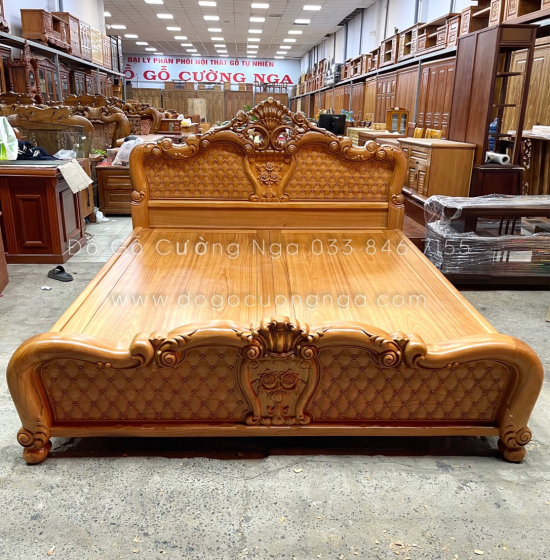 Giường gõ gõ đỏ cao cấp mẫu hoa hồng - phản liền 