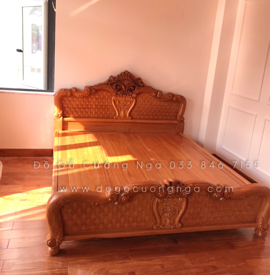 Giường gõ gõ đỏ cao cấp mẫu hoa hồng - phản liền 