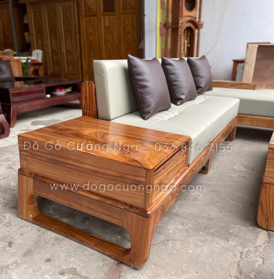 Bộ Ghế Sofa Góc L Gỗ Hương Xám Chân Hươu Cao Cấp 2m8x1m8 