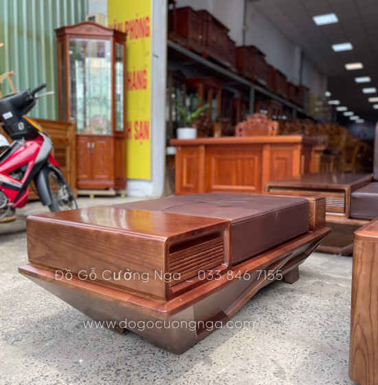 Bộ Bàn Ghế Sofa 2 Văng Thuyền Gỗ Sồi Nga Lau Màu Óc Chó Kèm Nệm