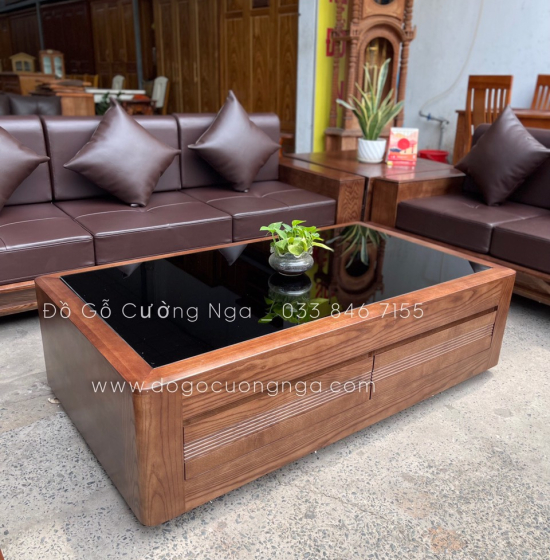 Bộ Bàn Ghế Sofa 2 Văng Thuyền Gỗ Sồi Nga Lau Màu Óc Chó Kèm Nệm