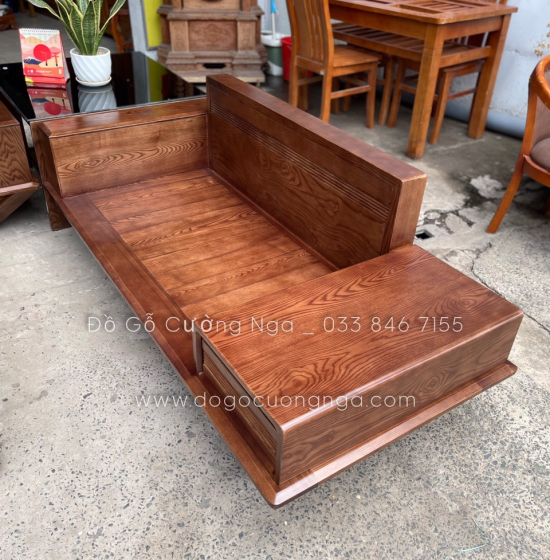 Bộ Bàn Ghế Sofa 2 Văng Thuyền Gỗ Sồi Nga Lau Màu Óc Chó Kèm Nệm