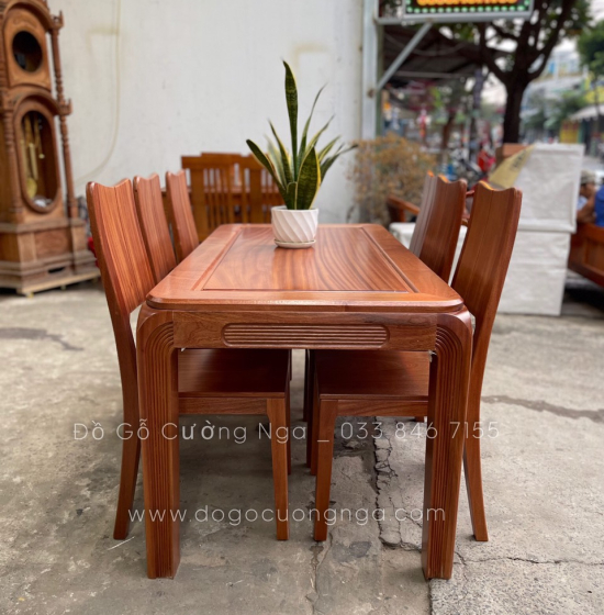Bộ bàn ăn gỗ Xoan Đào 6 ghế cao cấp - chân soi BG 028
