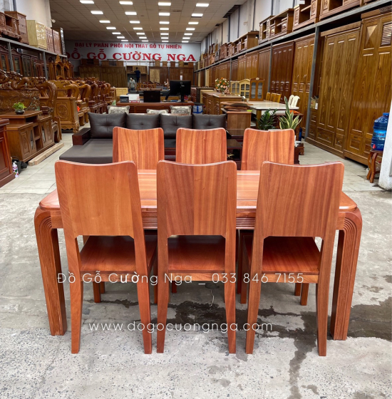 Bộ bàn ăn gỗ Xoan Đào 6 ghế cao cấp - chân soi BG 028
