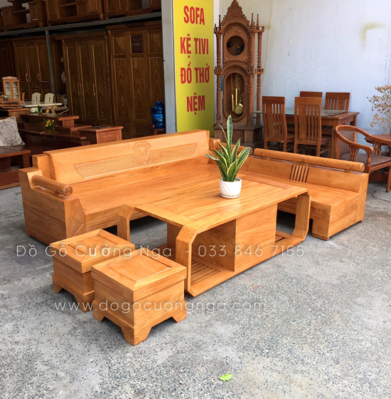 Bộ Bàn Ghế Sofa Gỗ Gõ Đỏ Mẫu Kim Cương 2m4 X 2m