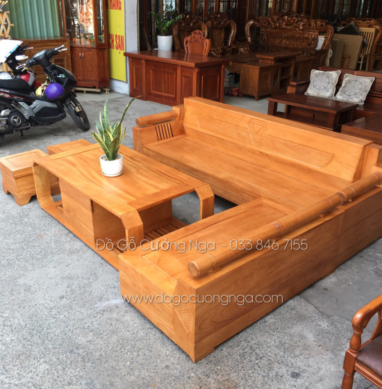 Bộ Bàn Ghế Sofa Gỗ Gõ Đỏ Mẫu Kim Cương 2m4 X 2m