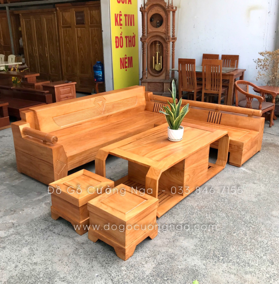 Bộ Bàn Ghế Sofa Gỗ Gõ Đỏ Mẫu Kim Cương 2m4 X 2m