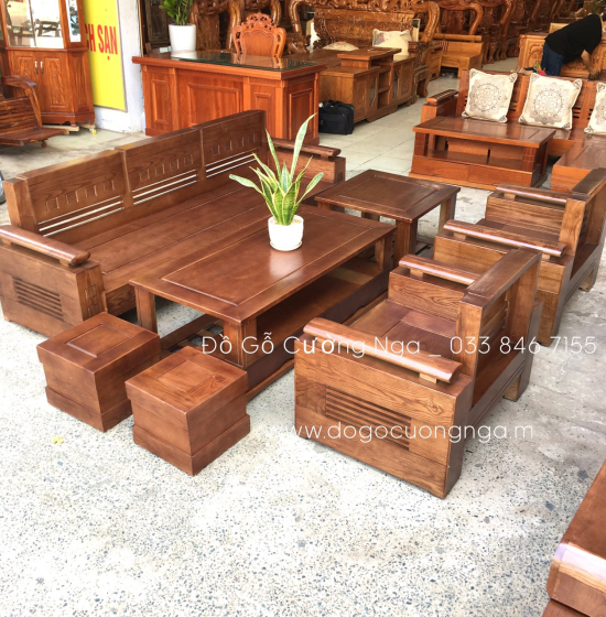 Bộ Bàn Ghế Sofa Gỗ Sồi Nga Đối Tay Trứng - Lau Màu Óc Chó