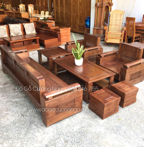 Bộ Bàn Ghế Sofa Gỗ Sồi Nga Đối Tay Trứng - Lau Màu Óc Chó