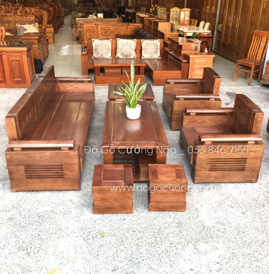 Bàn Ghế Sofa Gỗ Sồi Nga Lau Màu Óc Chó SF 69 