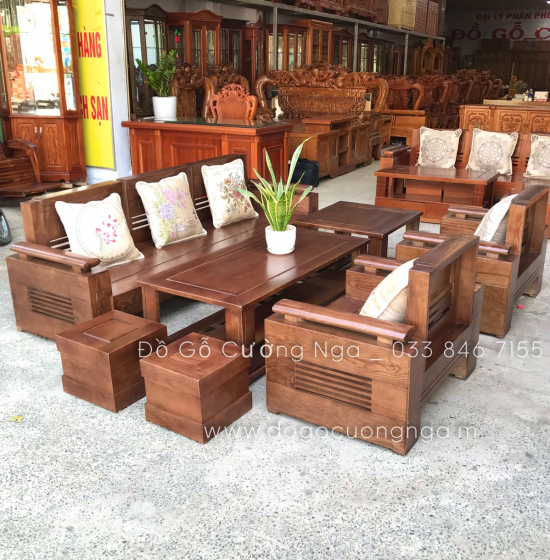 Bàn Ghế Sofa Gỗ Sồi Nga Lau Màu Óc Chó SF 69 
