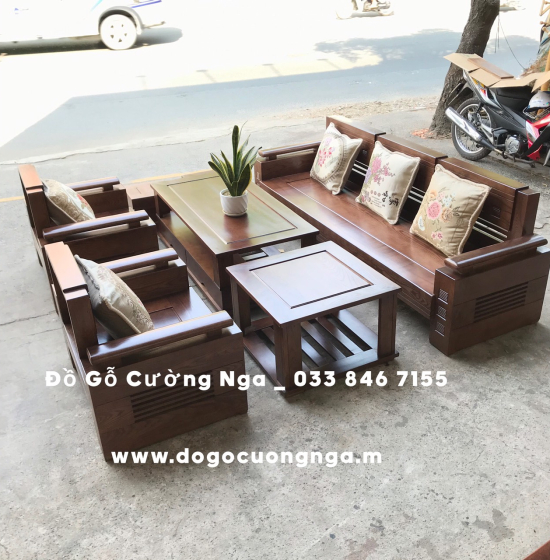 Bàn Ghế Sofa Gỗ Sồi Nga Lau Màu Óc Chó SF 69 
