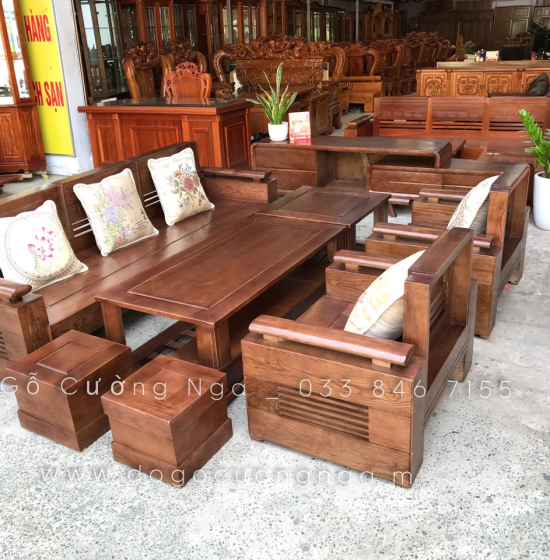 Bộ Bàn Ghế Sofa Gỗ Sồi Nga Đối Tay Trứng - Lau Màu Óc Chó