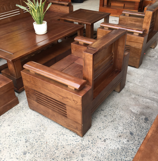 Bộ Bàn Ghế Sofa Gỗ Sồi Nga Đối Tay Trứng - Lau Màu Óc Chó