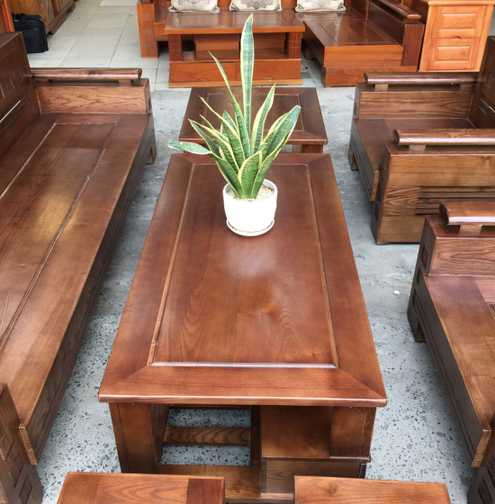 Bàn Ghế Sofa Gỗ Sồi Nga Lau Màu Óc Chó SF 69 