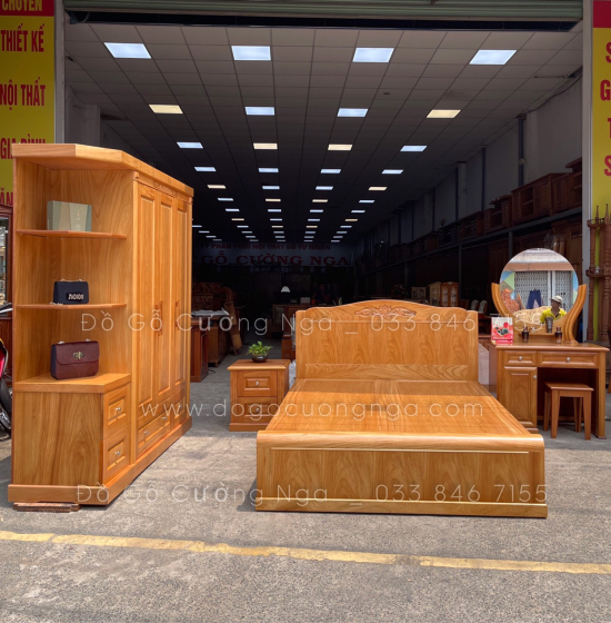 Tủ quần áo gỗ gõ đỏ 4 cánh 2m3 vế trái - kèm kệ trang trí 