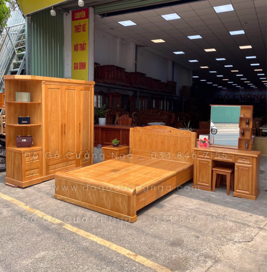Giường gỗ gõ đỏ hiện đại mẫu hoa dây - phản liền 