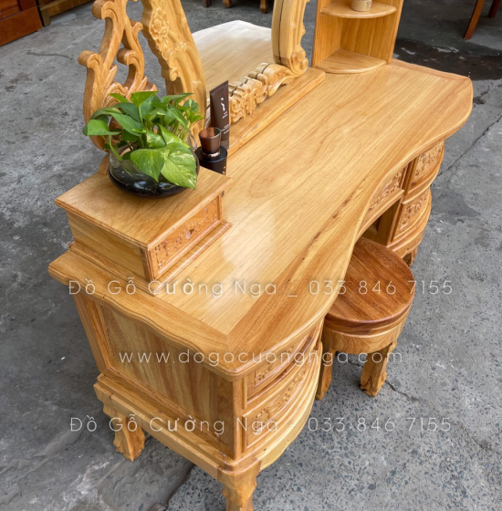 Bàn Trang Điểm Gỗ Gõ Đỏ Cao Cấp 1m1 Mặt Cong TĐ 06