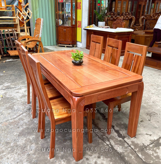 Bàn ăn gỗ Xoan Đào 6 ghế  mặt liền hiện đại BG 036