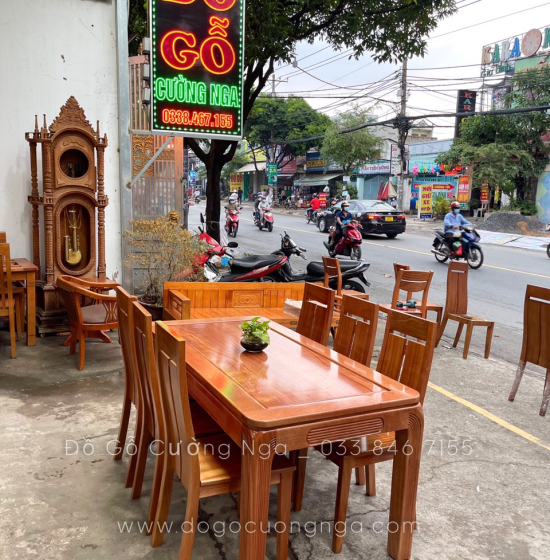 Bàn ăn gỗ Xoan Đào 6 ghế  mặt liền hiện đại BG 036