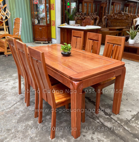 Bàn ăn gỗ Xoan Đào 6 ghế  mặt liền hiện đại BG 036
