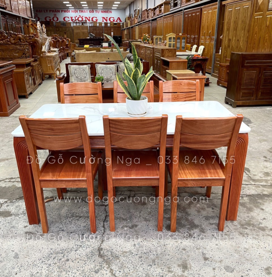 Bàn ăn gỗ Xoan Đào mặt đá cao cấp - 6 ghế BG 027