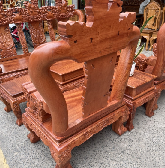 Bộ salon gỗ hương đá tay 12 chạm nghê hạt cao cấp 