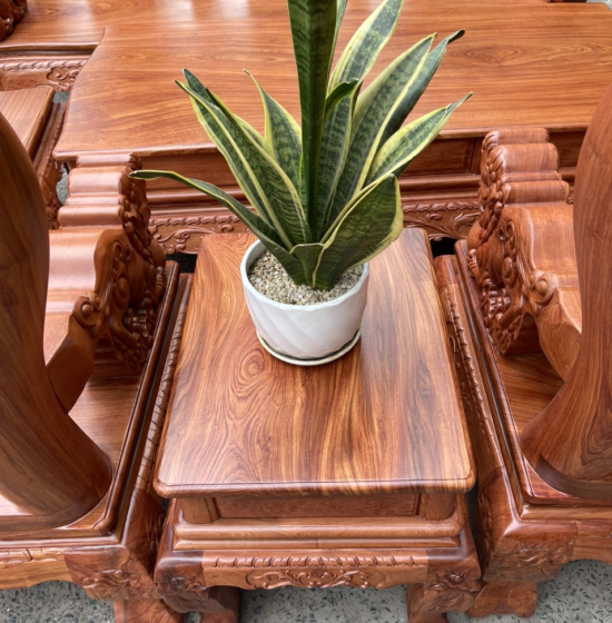 Bộ salon gỗ hương đá tay 12 chạm nghê hạt cao cấp 