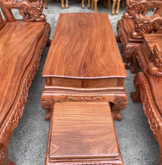 Bộ salon gỗ hương đá tay 12 chạm nghê hạt cao cấp 